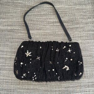 STAUD Black Beaded Star-Embellished Evening Pouch Shoulder Bag